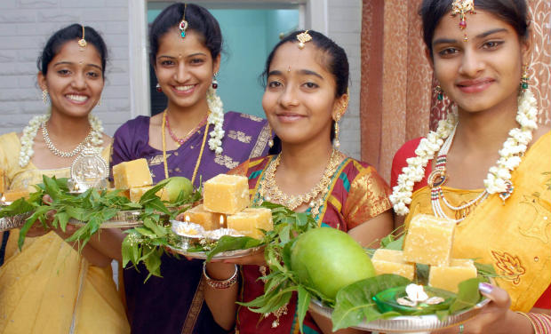 Young girls celebrating Ugadi