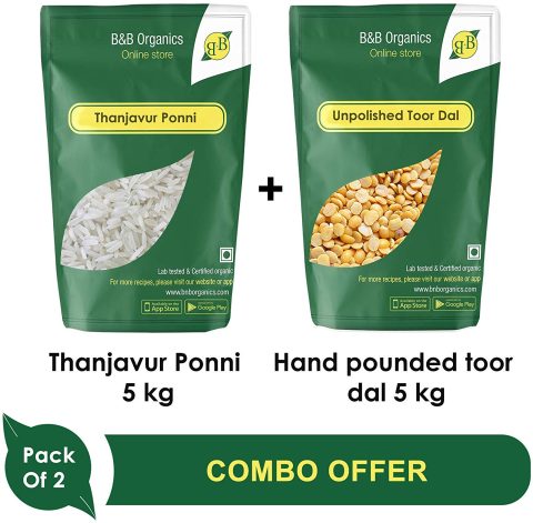 B&B Organics Thanjavur Ponni(5Kg) & Hand Pounded Toor Dal (5Kg) Combo Pack