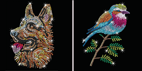 Beautiful Sequin Designs of Dog (left) and sparrow (right)
