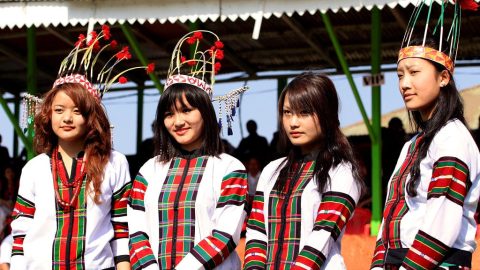 Womens in traditional dress of mizoram in mim kut festival