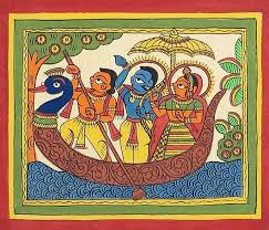 A Phad painting depicting mythological scenes